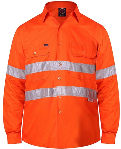 RM108V2R-RITEMATE Hi Vis All Orange Long Sleeve Shirt, Day/Night Rated in Light Weight
